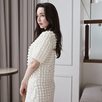 Embossed Puff Sleeve One-Piece