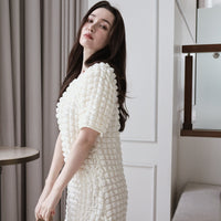 Embossed Puff Sleeve One-Piece