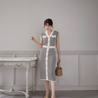 Hound's-tooth Pattern Knit One-Piece