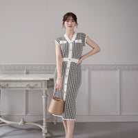 Hound's-tooth Pattern Knit One-Piece