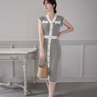 Hound's-tooth Pattern Knit One-Piece