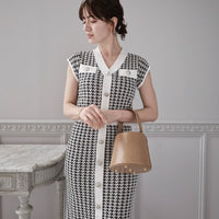 Hound's-tooth Pattern Knit One-Piece