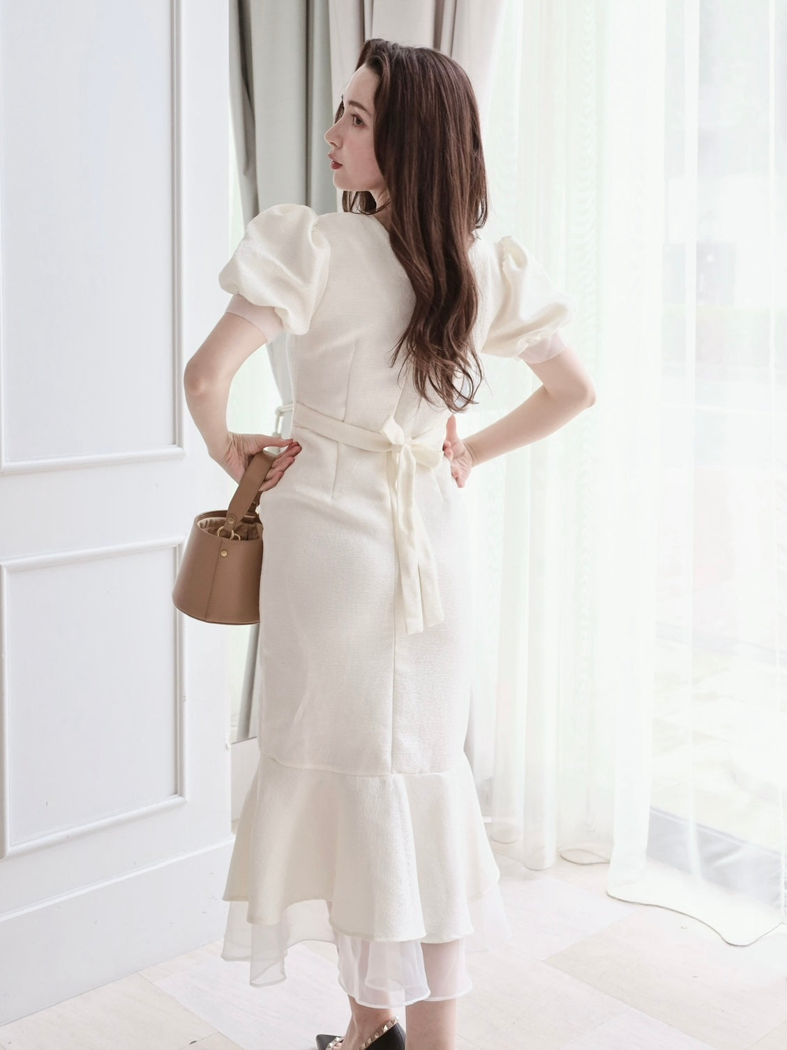 【美品 フラダンス衣装】ホワイト MermaidLine ワンピース ベロア 白 Mermaid Shape White Dress – VANON